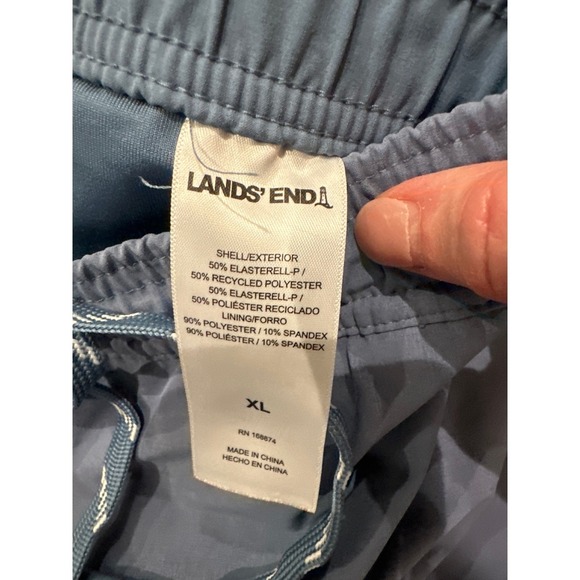 Lands' End Men's XL Swim Trunks Blue Quick Dry Stretch 3 Pockets Drawstring - Picture 7 of 9